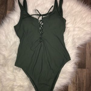 Army Green Lace Up One Piece